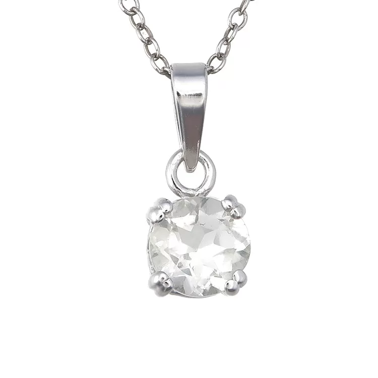 0.60 cttw Green Amethyst Pendant Necklace .925 Sterling Silver 6 MM Round