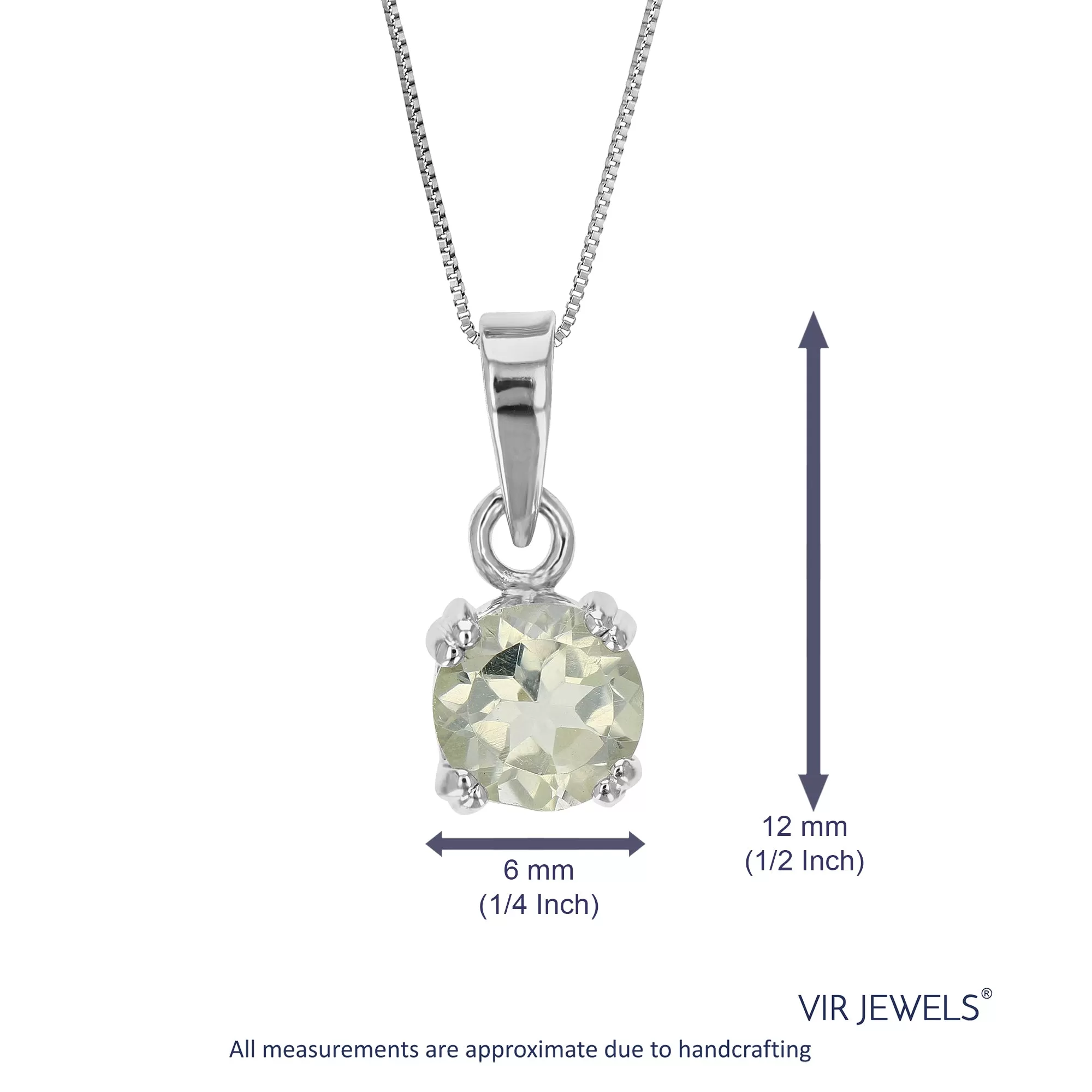 0.60 cttw Green Amethyst Pendant Necklace .925 Sterling Silver 6 MM Round