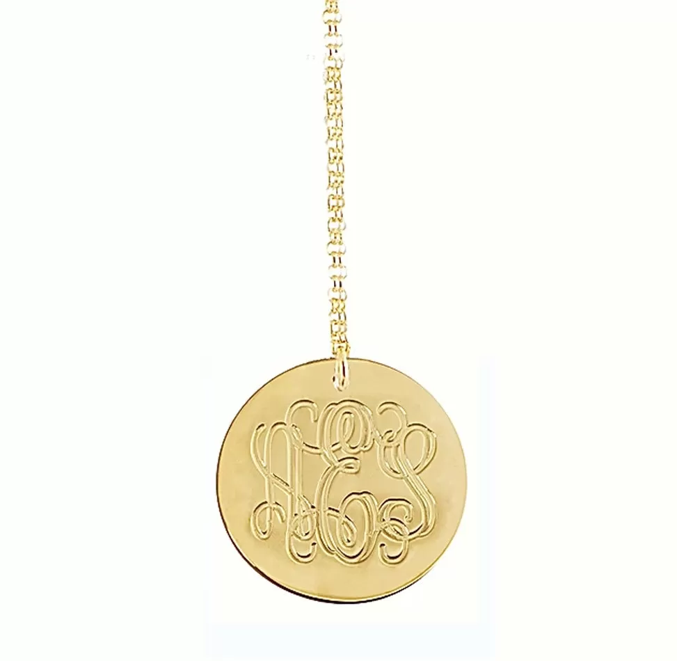 1 Inch Gold Engraved Disc Necklace