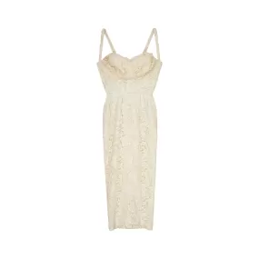 1950s French Haute Couture Cream Lace Bustier Dress