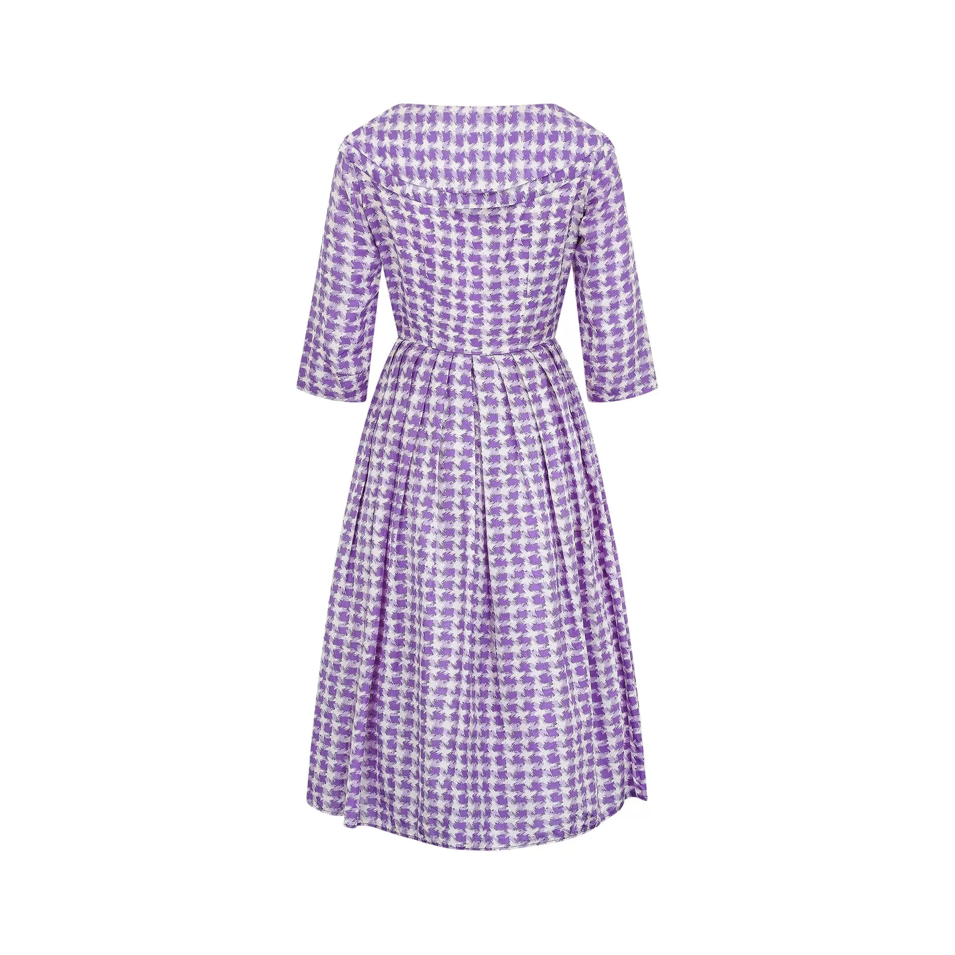 1950s Sambo Fashions Purple and White Silk Shirtwaister Dress