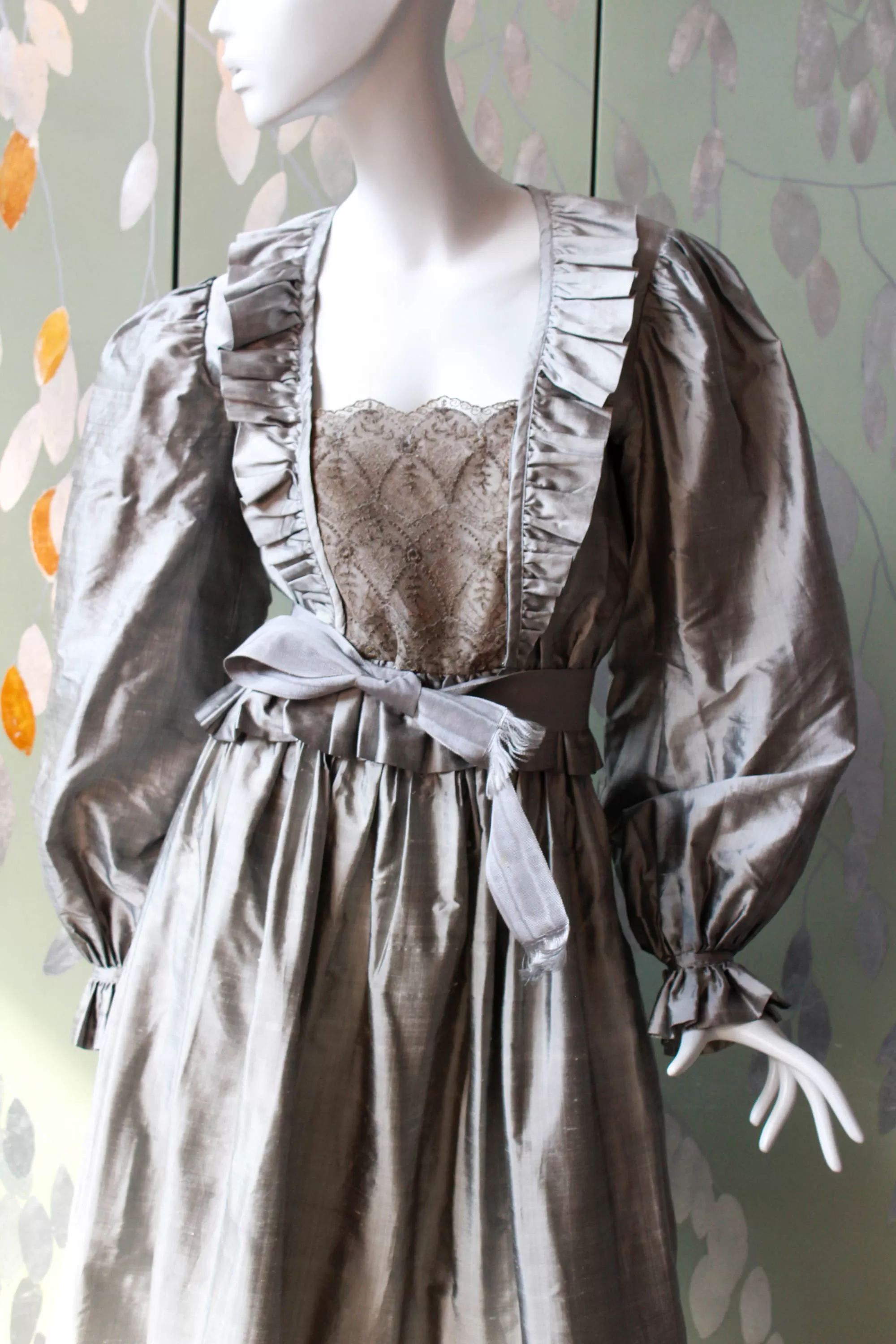 1980s Grey Silk Blouse and Skirt Set, XS