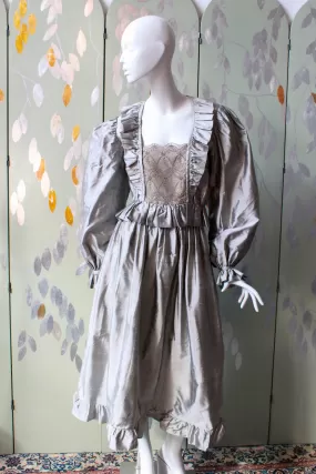 1980s Grey Silk Blouse and Skirt Set, XS