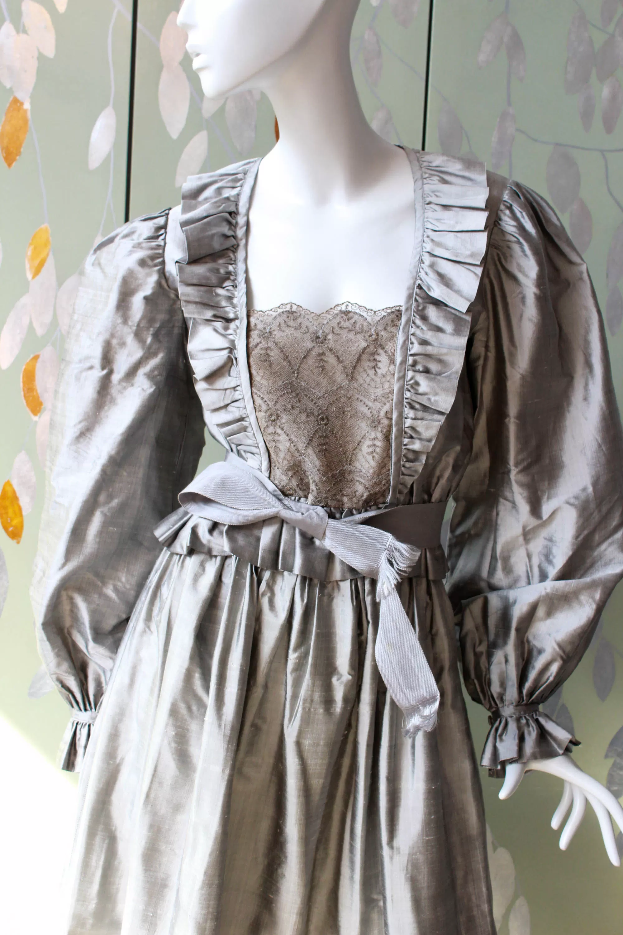 1980s Grey Silk Blouse and Skirt Set, XS