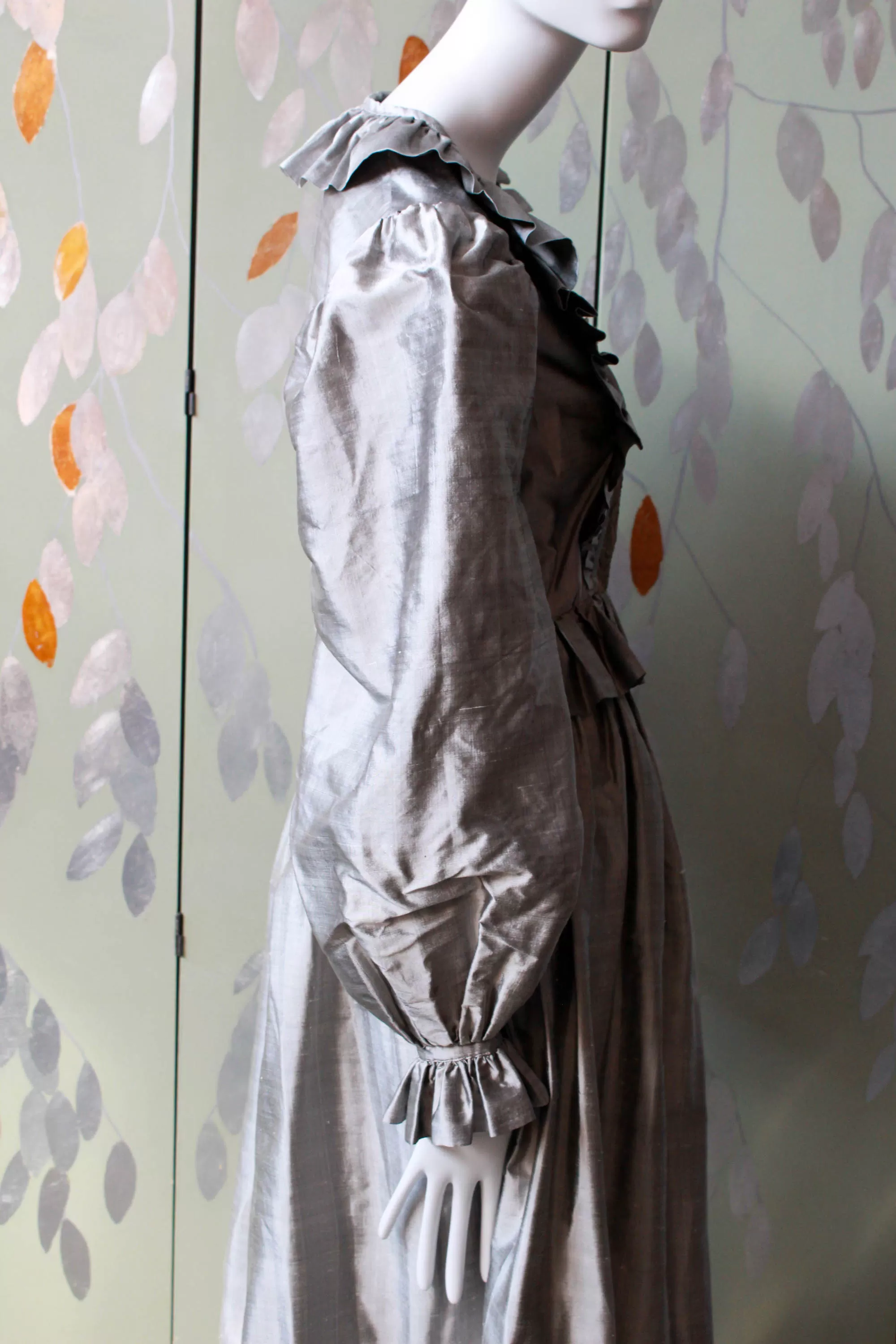 1980s Grey Silk Blouse and Skirt Set, XS