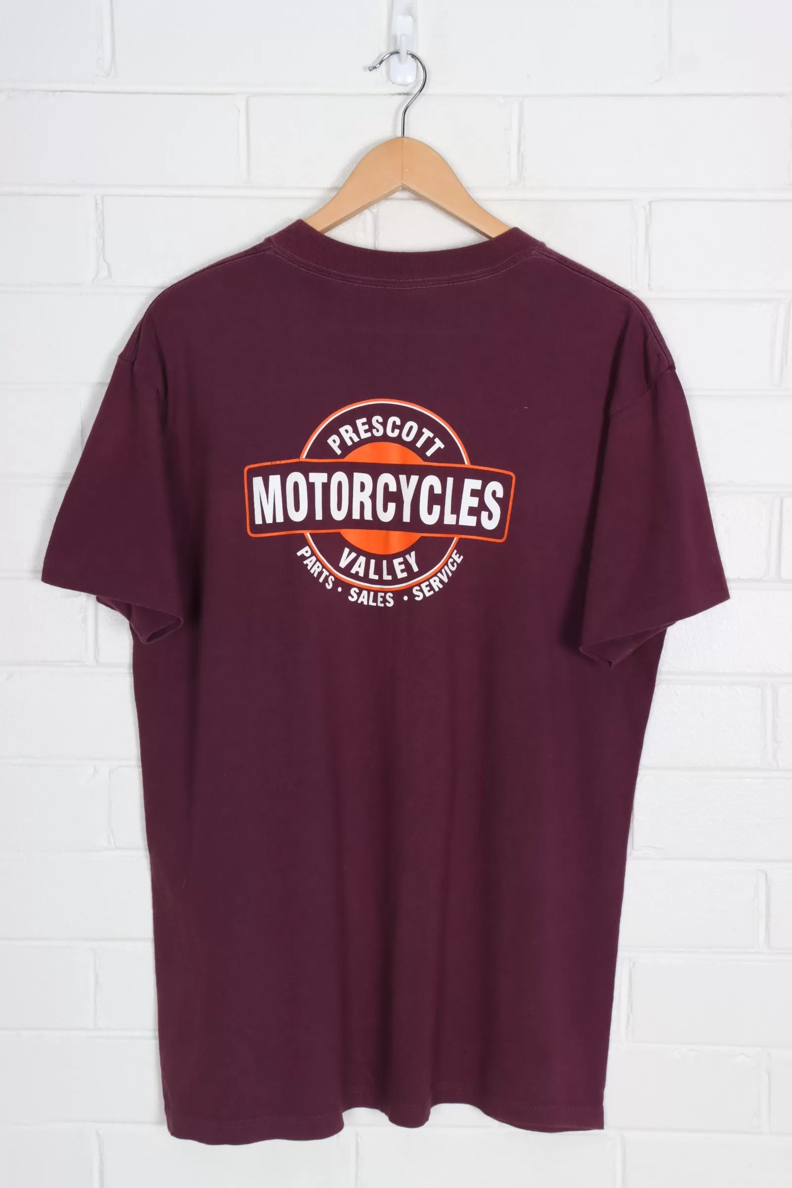 3D EMBLEM Wolf & Motorbikes Aztec Burgundy Graphic Tee (L)