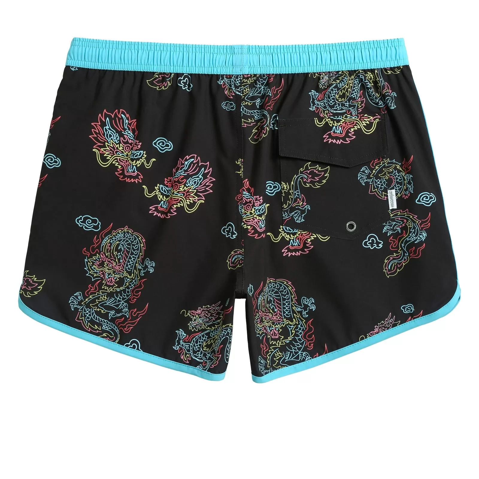 4.5 Inch Inseam Vintage Stretch Neon Dragon Swim Trunks