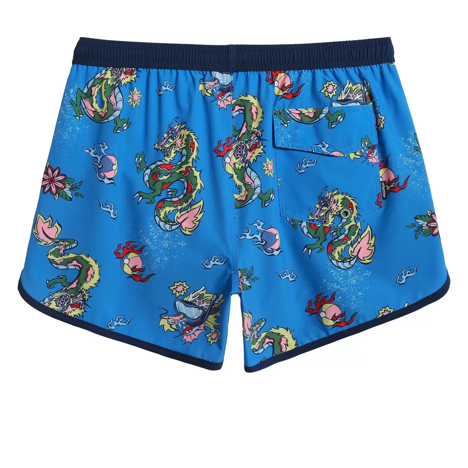 4.5 Inch Inseam Vintage Stretch Neon Dragon Swim Trunks