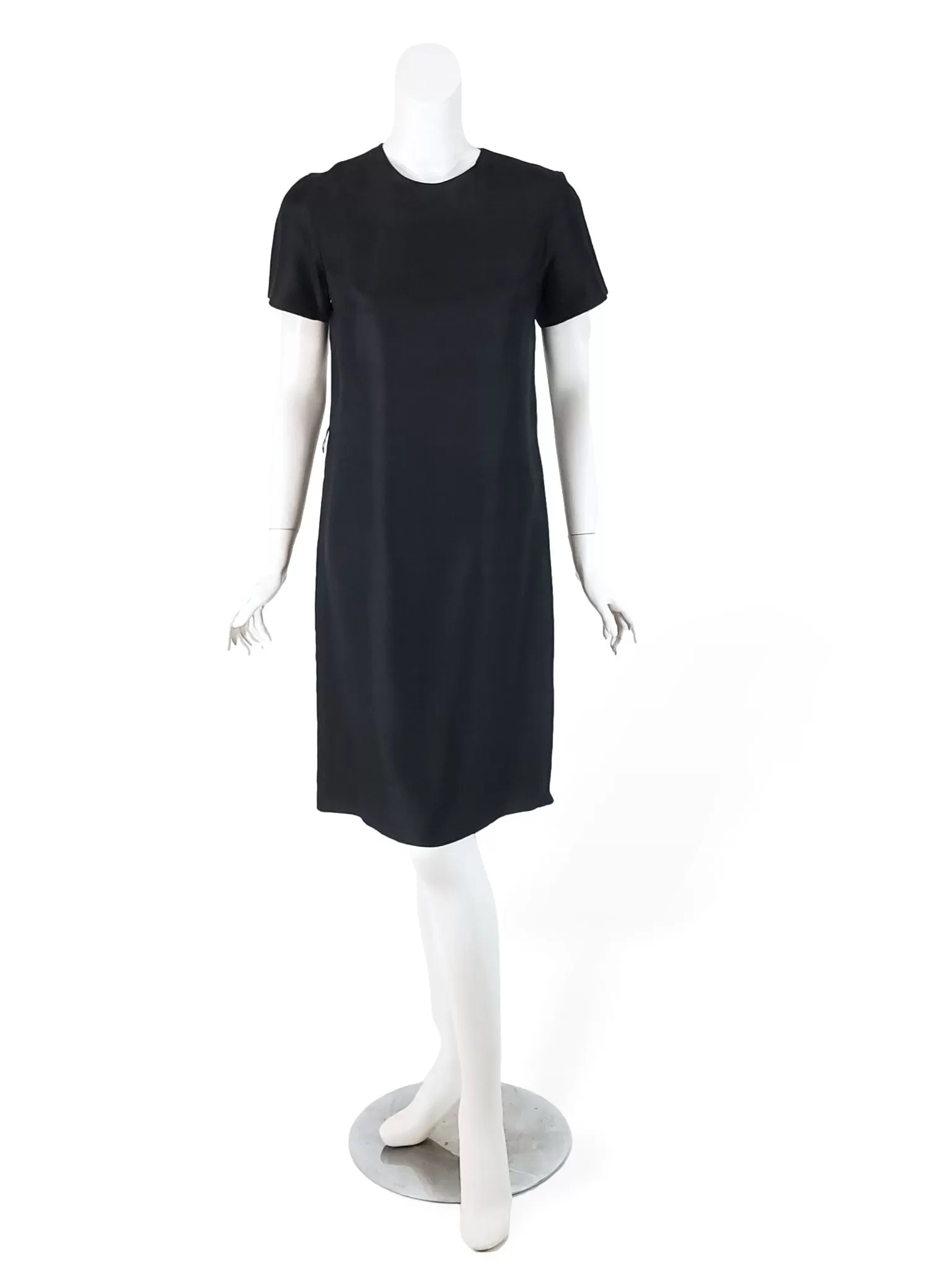 50s/60s Black Silk Shift Dress - med