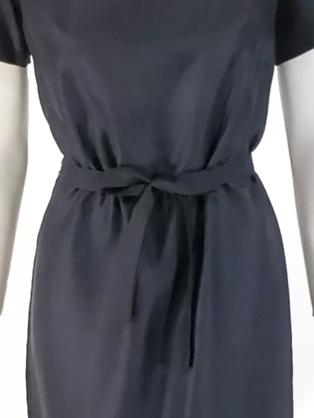 50s/60s Black Silk Shift Dress - med