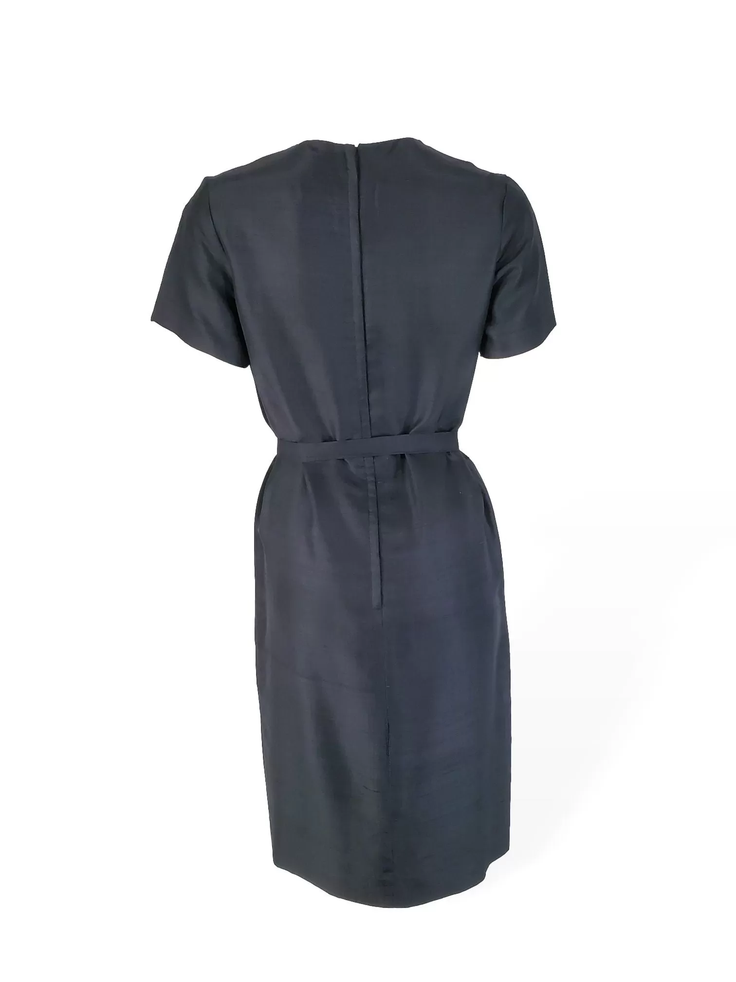 50s/60s Black Silk Shift Dress - med