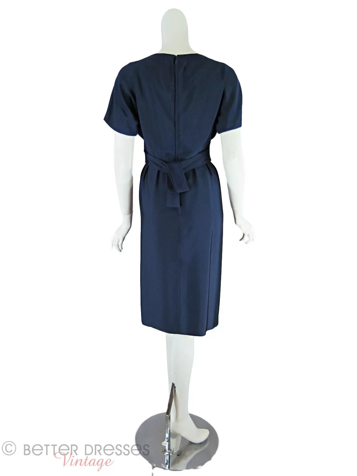 50s/60s Navy Silk Sheath Dress - sm