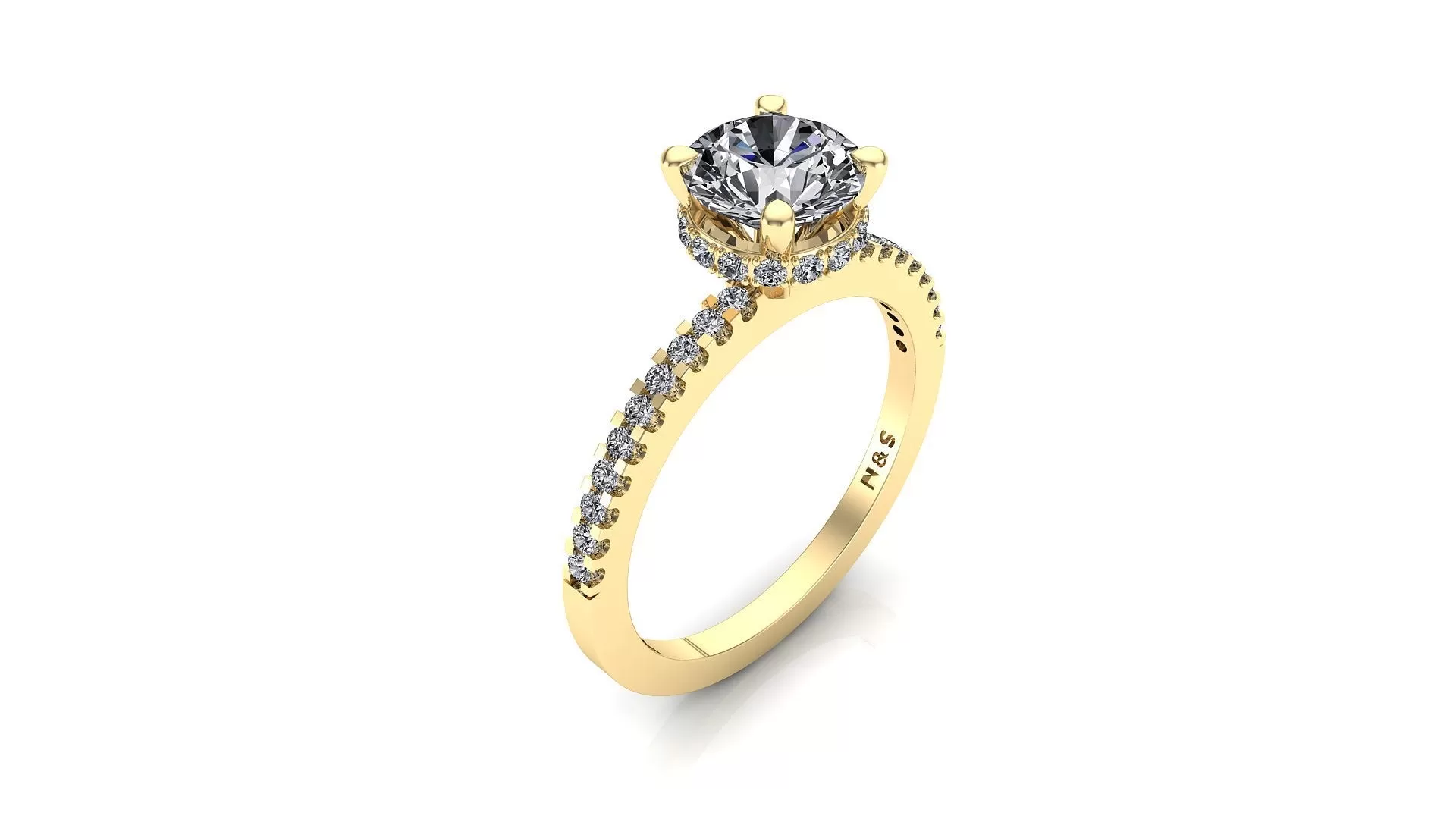 5.5mm (0.60ct) Katie ForeverOne Round Moissanite Four Prong Diamond Underhalo Engagement Ring 14K Gold MOENG080