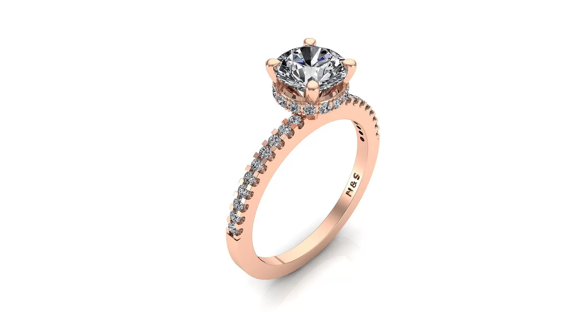 5.5mm (0.60ct) Katie ForeverOne Round Moissanite Four Prong Diamond Underhalo Engagement Ring 14K Gold MOENG080