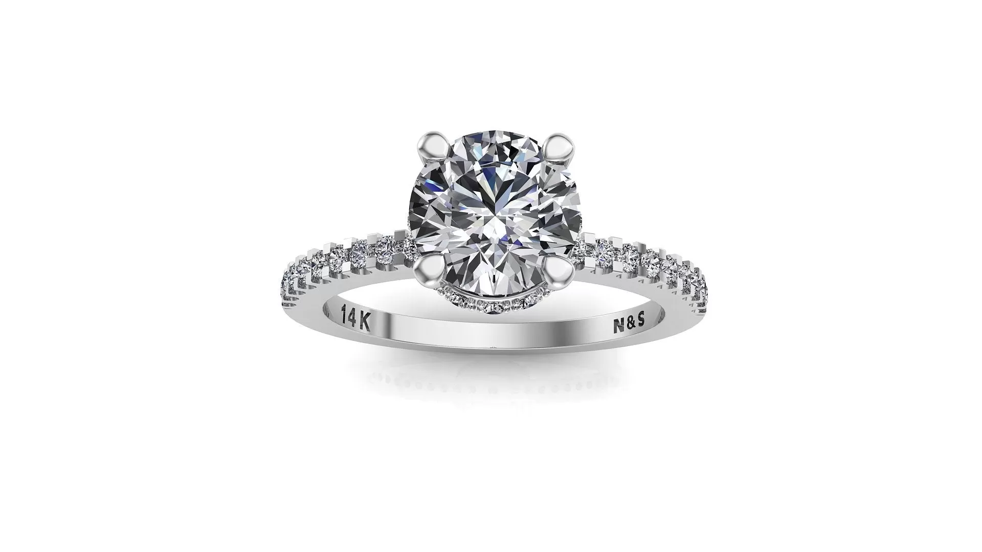 5.5mm (0.60ct) Katie ForeverOne Round Moissanite Four Prong Diamond Underhalo Engagement Ring 14K Gold MOENG080