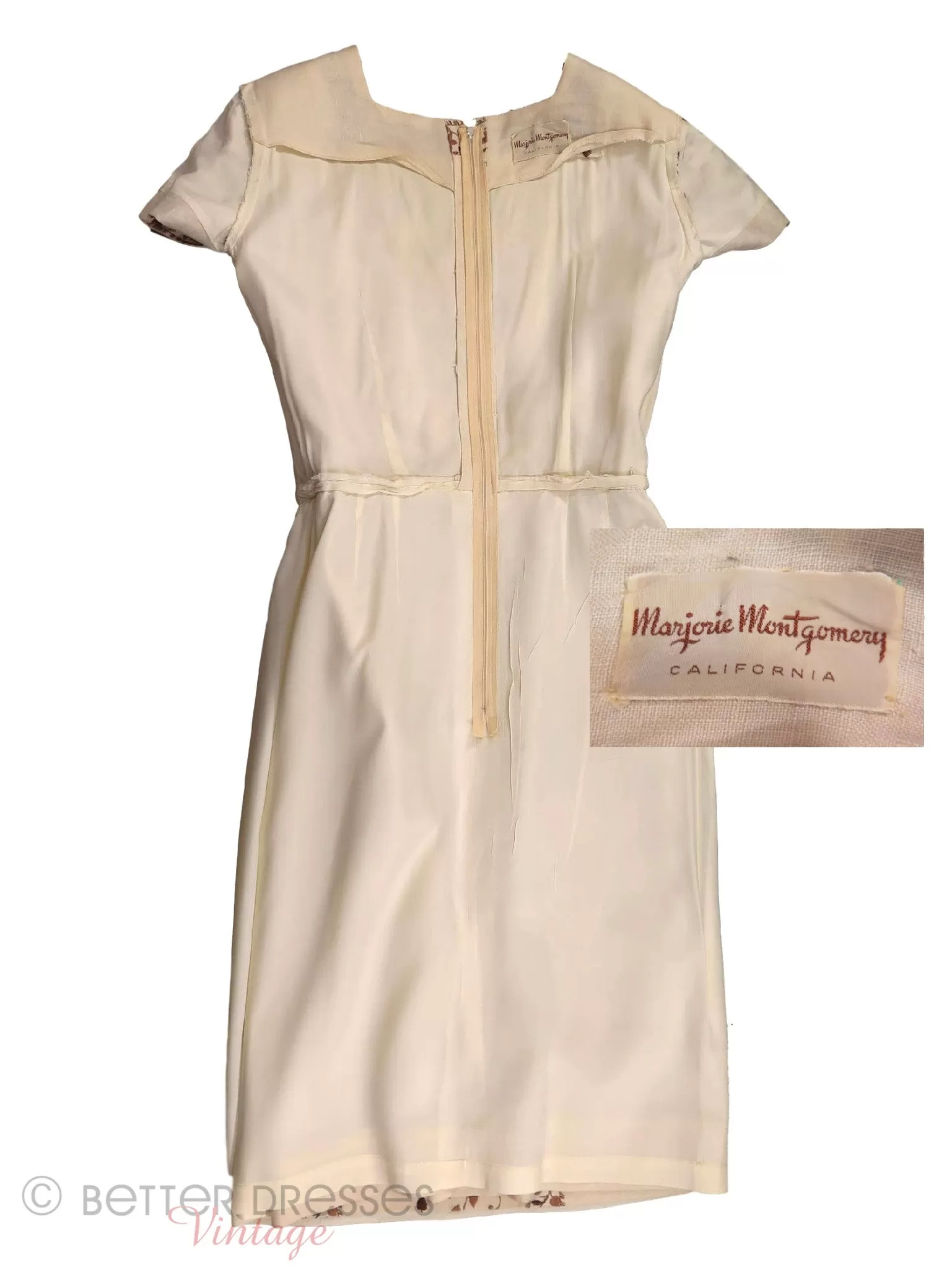 60s Cream Embroidered Sheath Dress - med