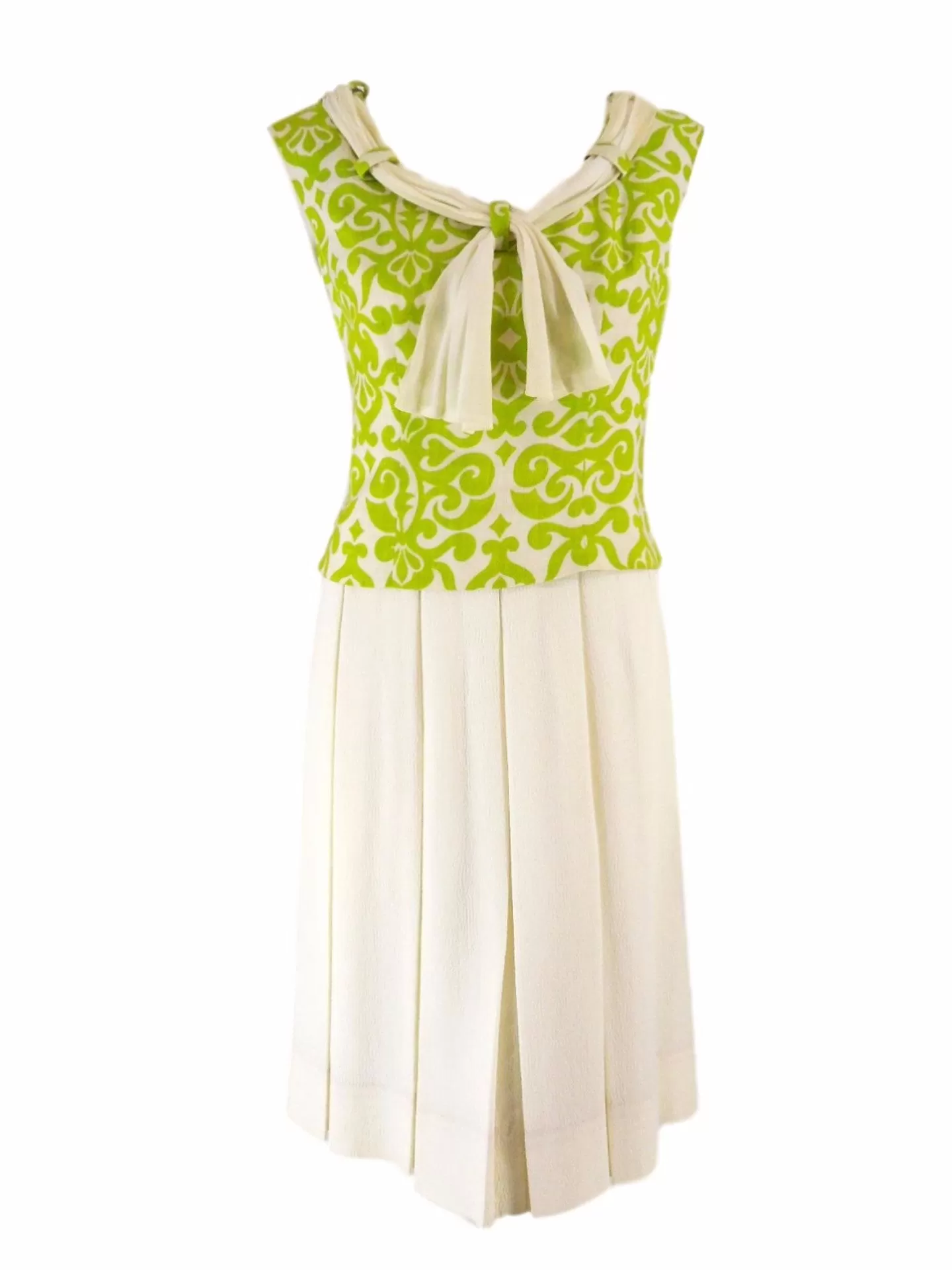 60s Drop Waist Dress in Apple Green   Cream - sm, med