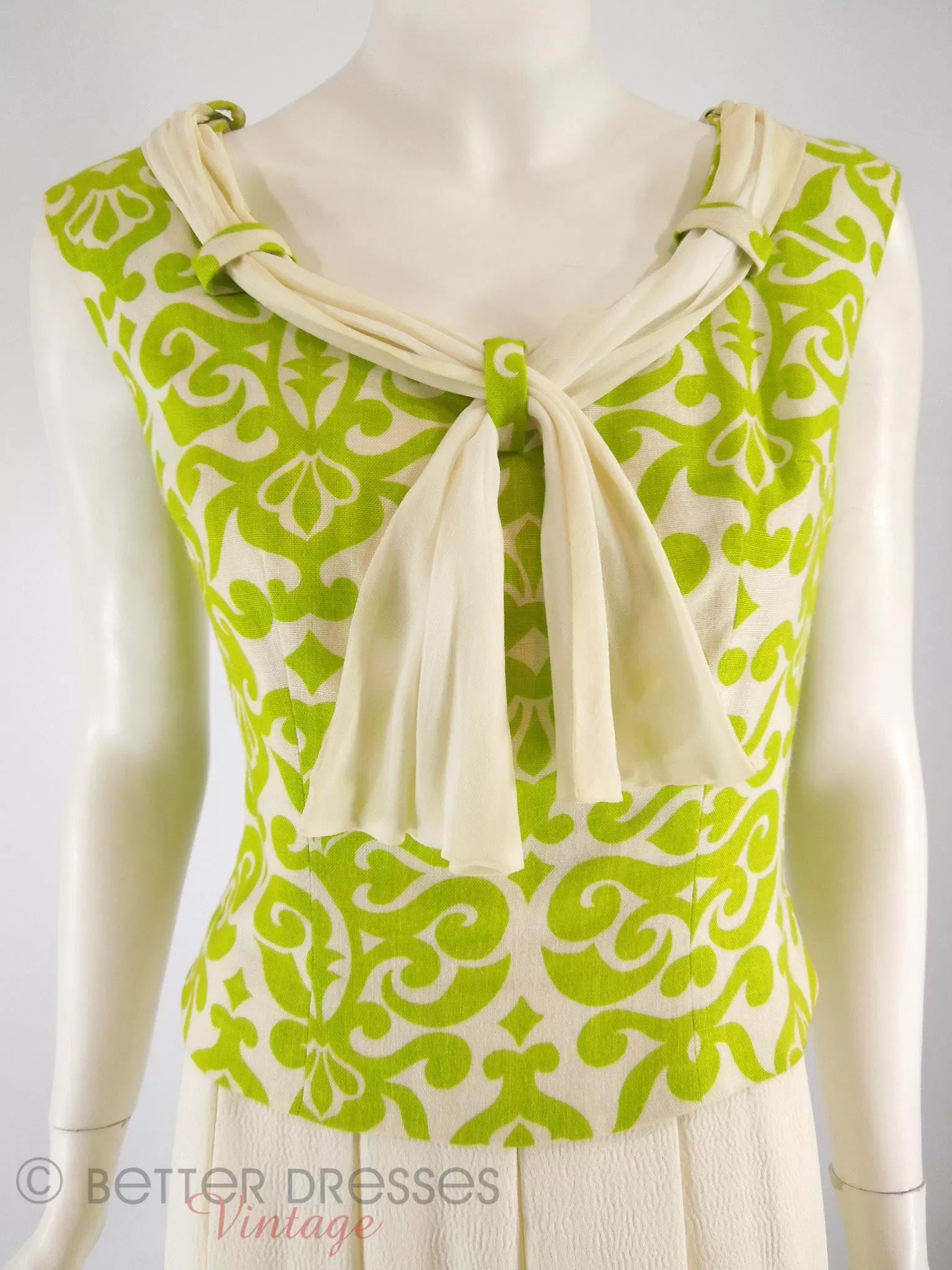 60s Drop Waist Dress in Apple Green   Cream - sm, med