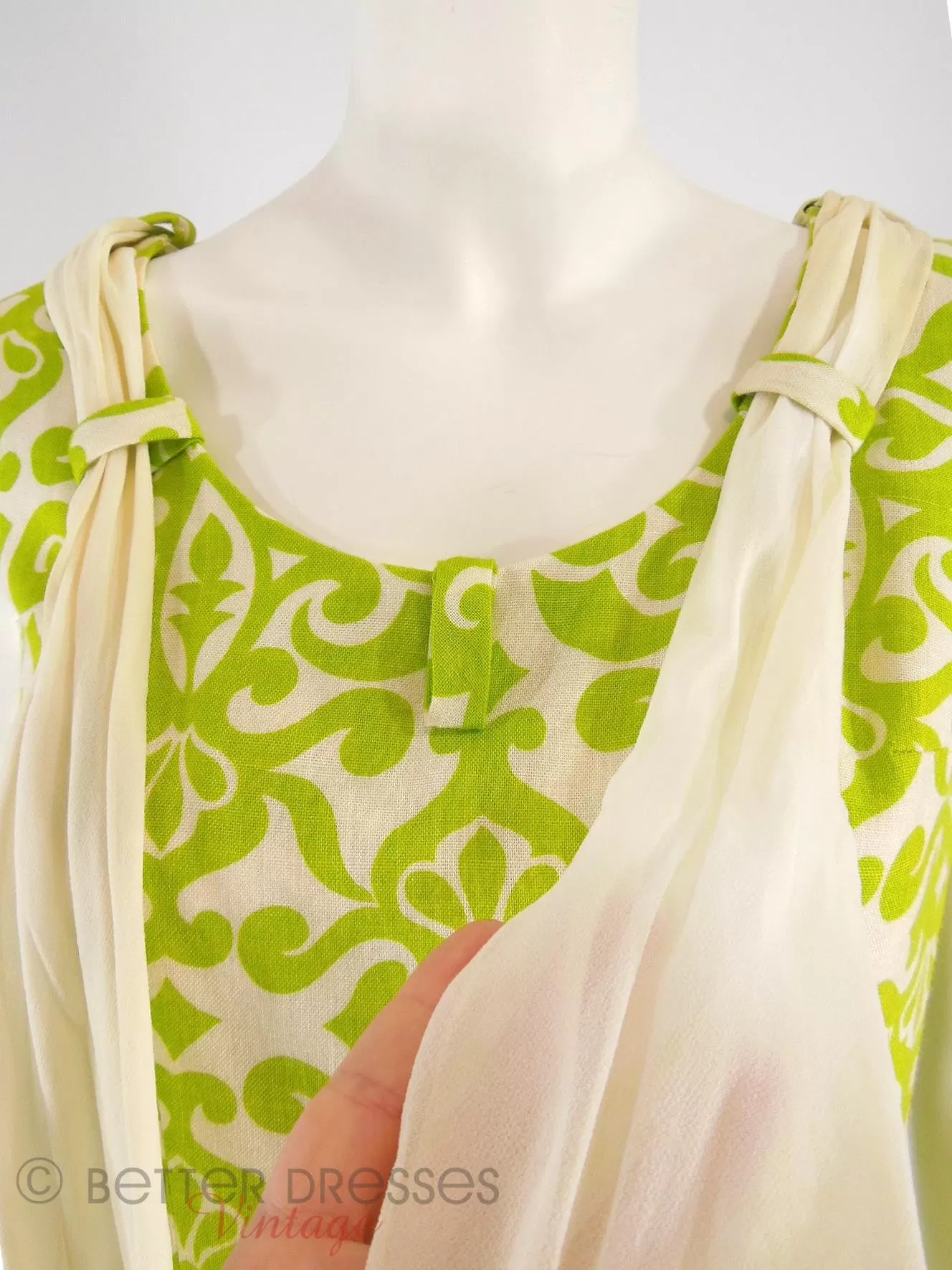 60s Drop Waist Dress in Apple Green   Cream - sm, med