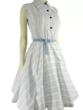 60s Full-Circle Dress in Blue and White Stripes - sm, med