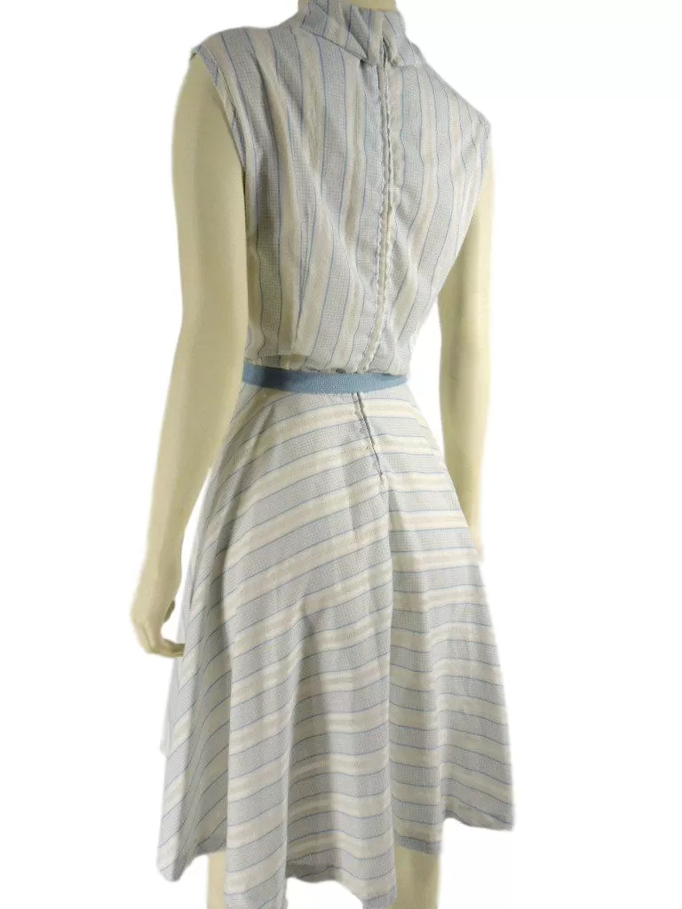 60s Full-Circle Dress in Blue and White Stripes - sm, med