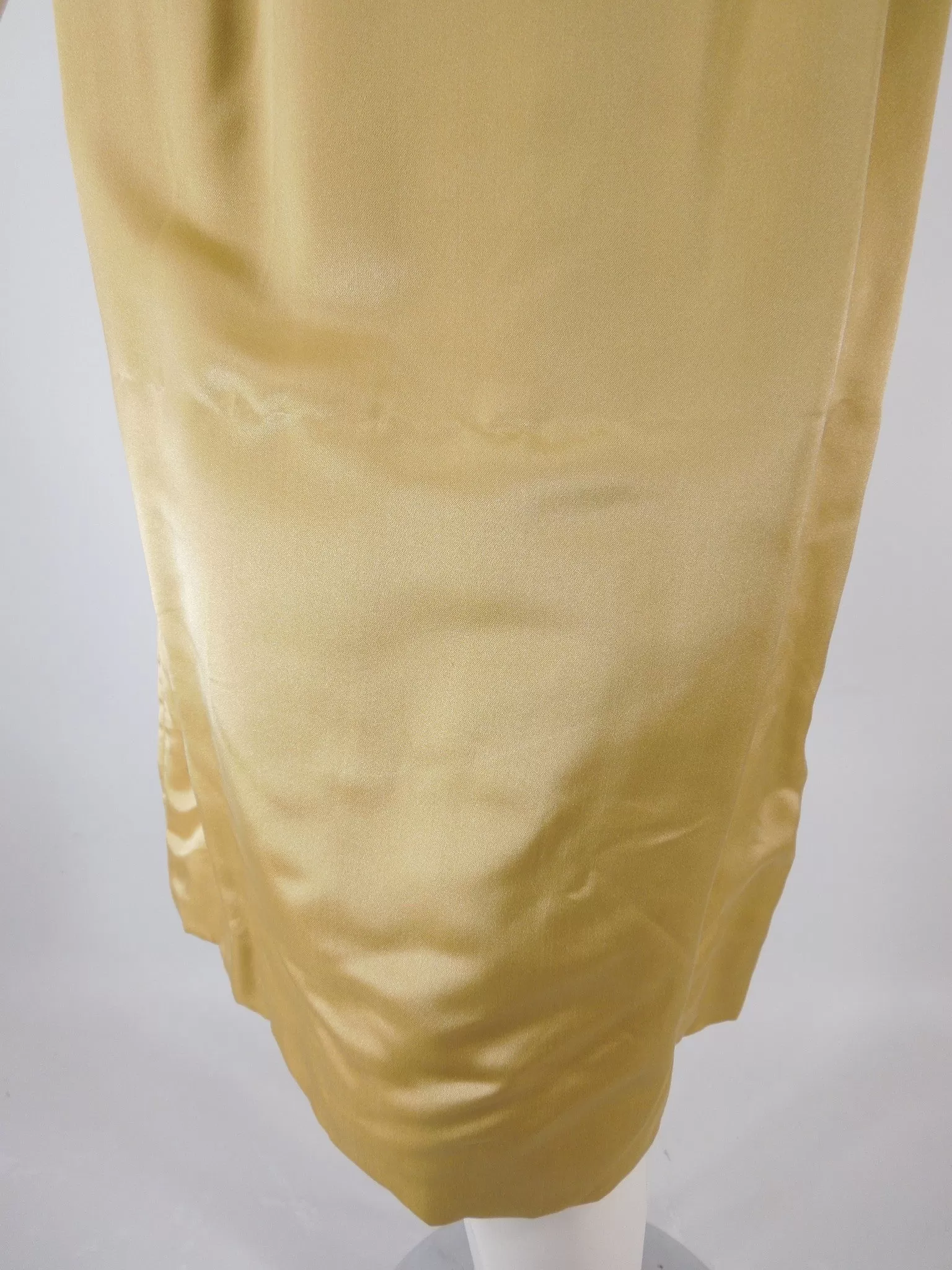 60s Gold Satin Sheath Dress With Overlay - med