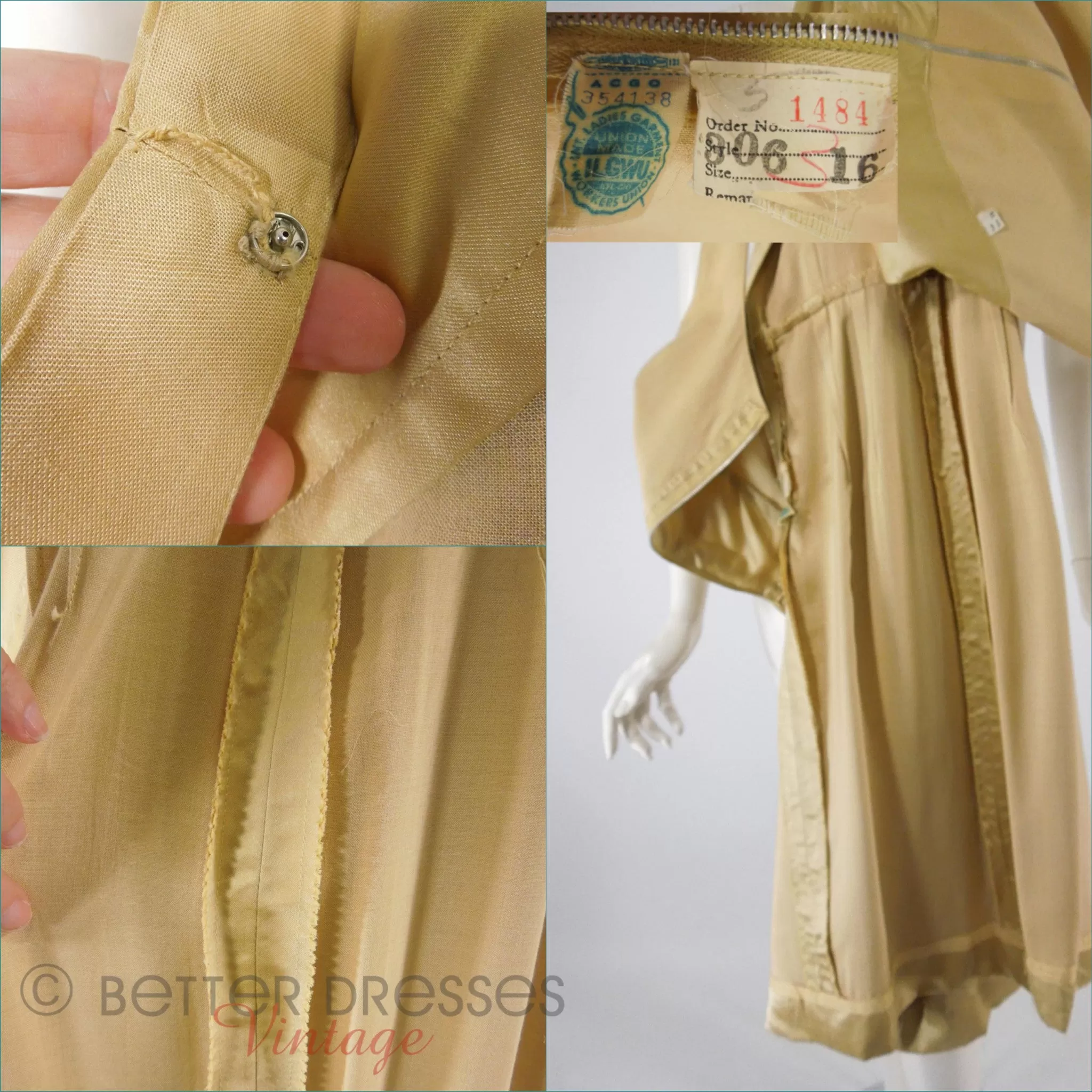 60s Gold Satin Sheath Dress With Overlay - med