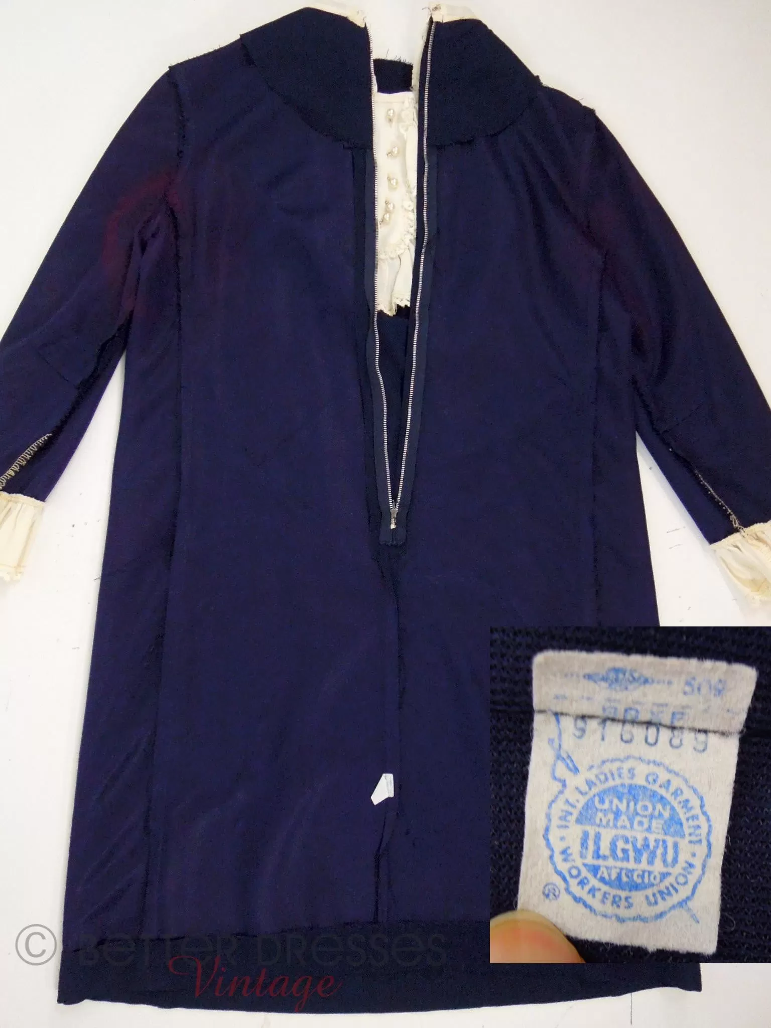 60s Navy Long Sleeve Shift - lg