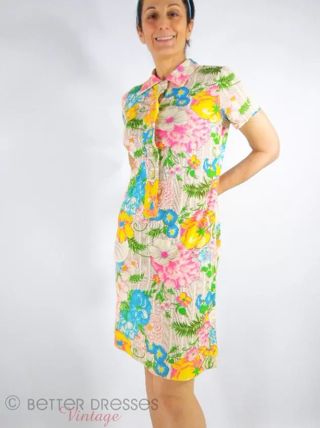 60s Neon Floral Nylon Shift Dress by L'Aiglon - sm