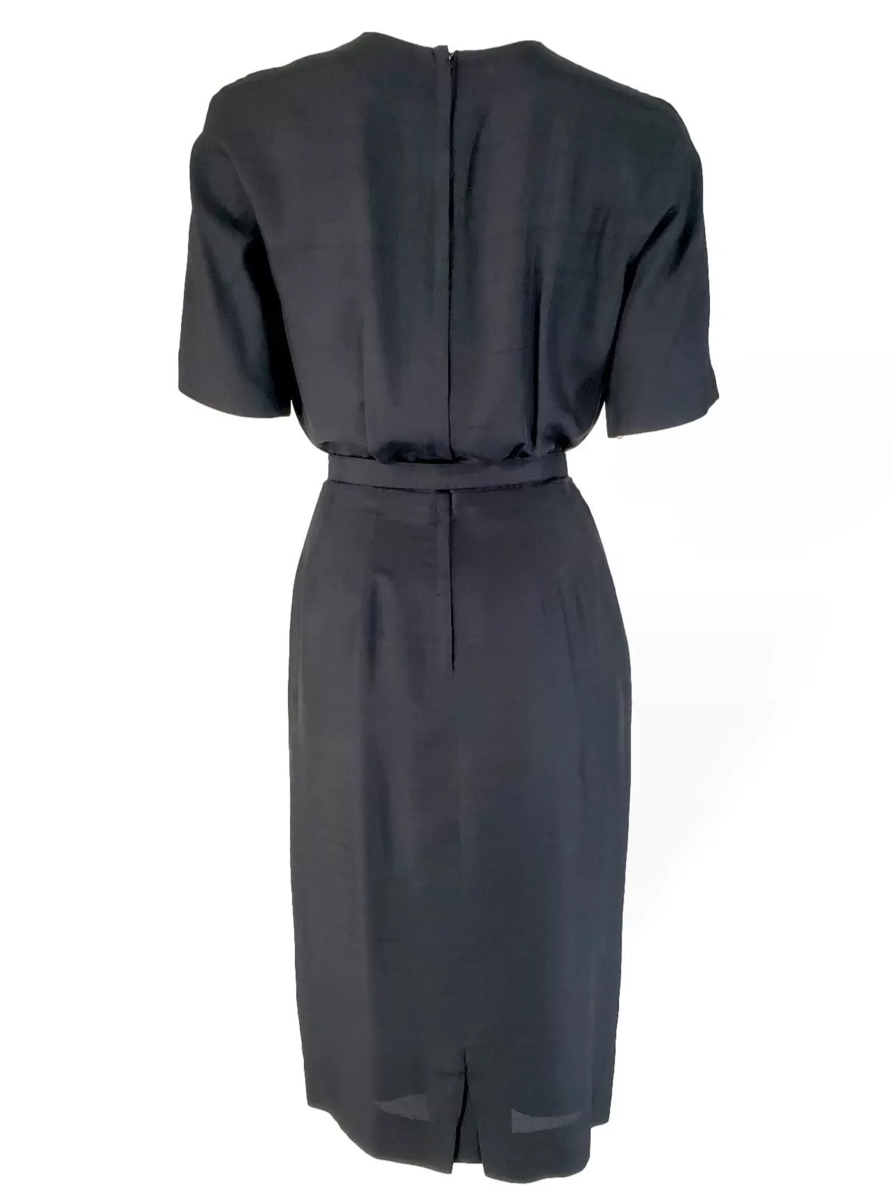 60s Short-Sleeve Sheath Dress in Black Silk - sm