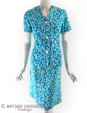 60s/70s Blue Dress & Jacket Set - med