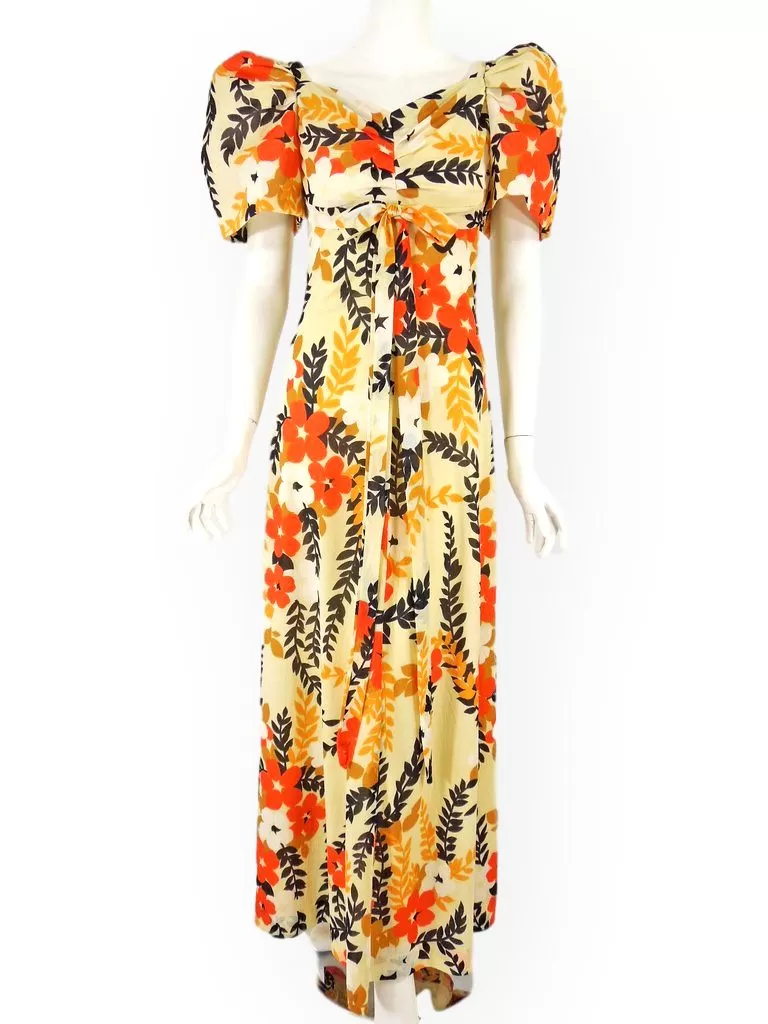 60s/70s Does 30s/40s Floral Maxi Dress - xs, sm