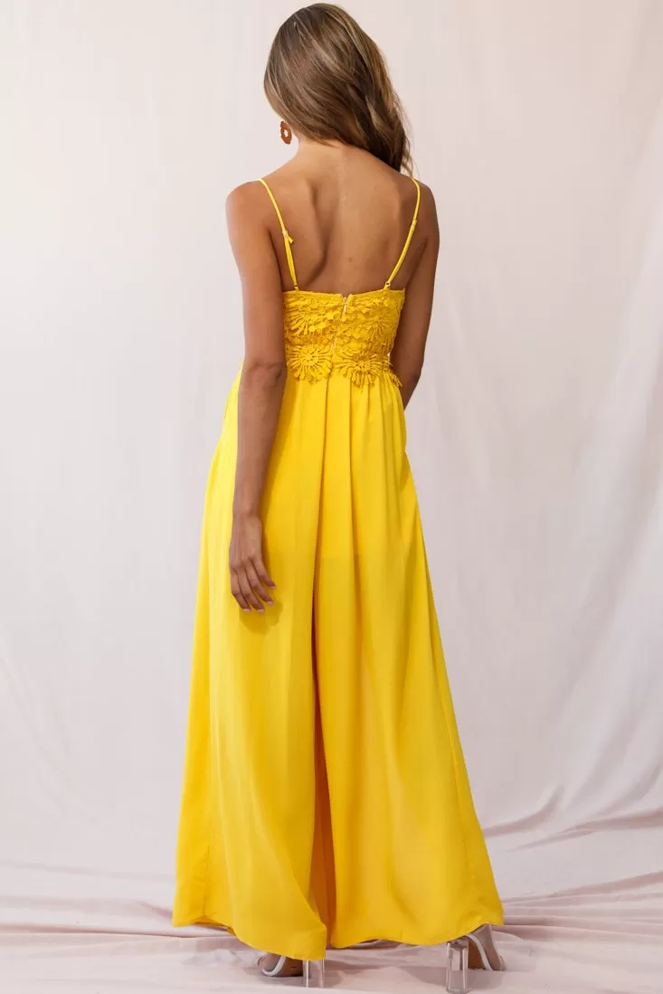 Ada Applique Embroidery Bust Wide Leg Jumpsuit Mustard