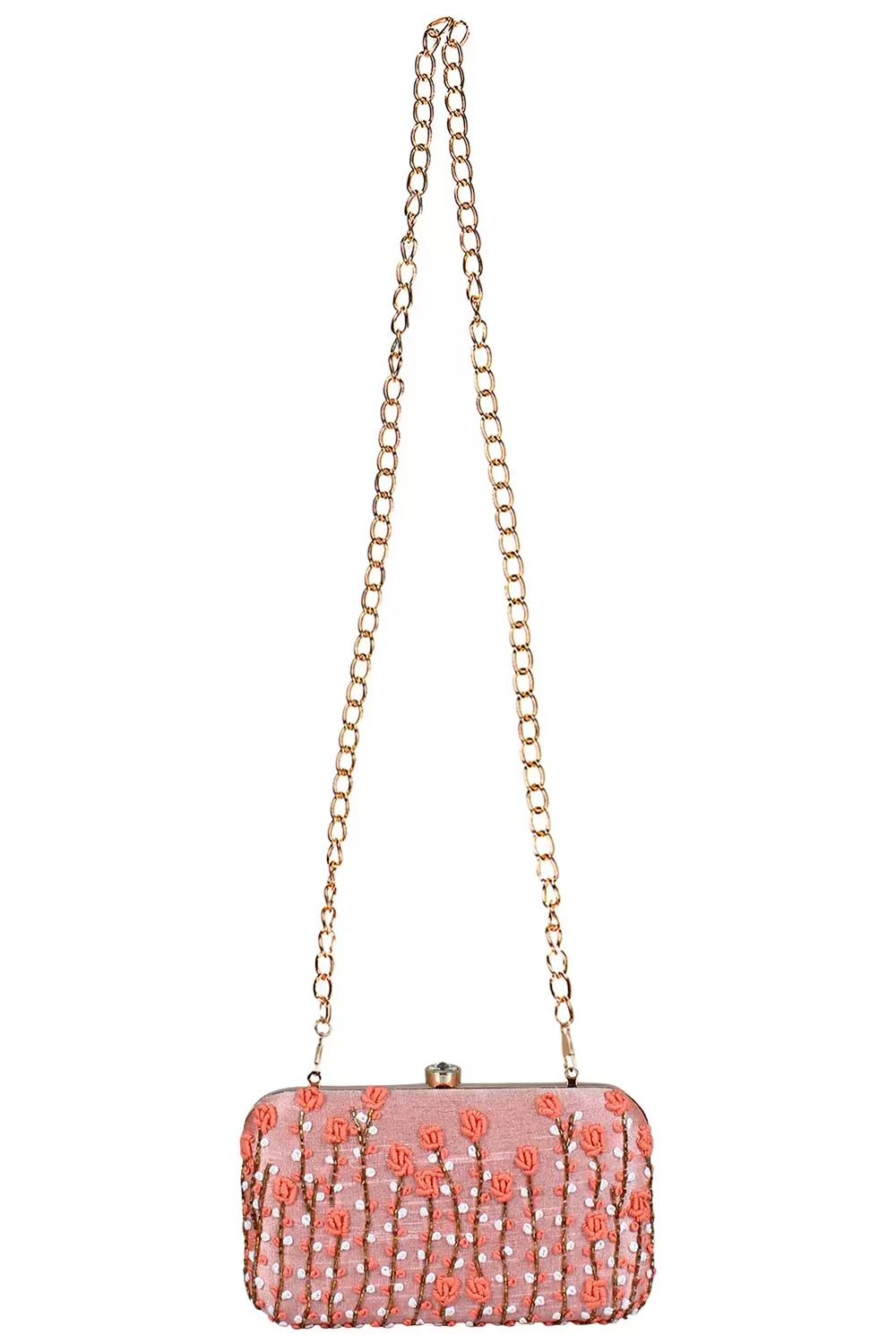 Adorn Embroidered & Embellished Faux Silk Clutch Baby Pink