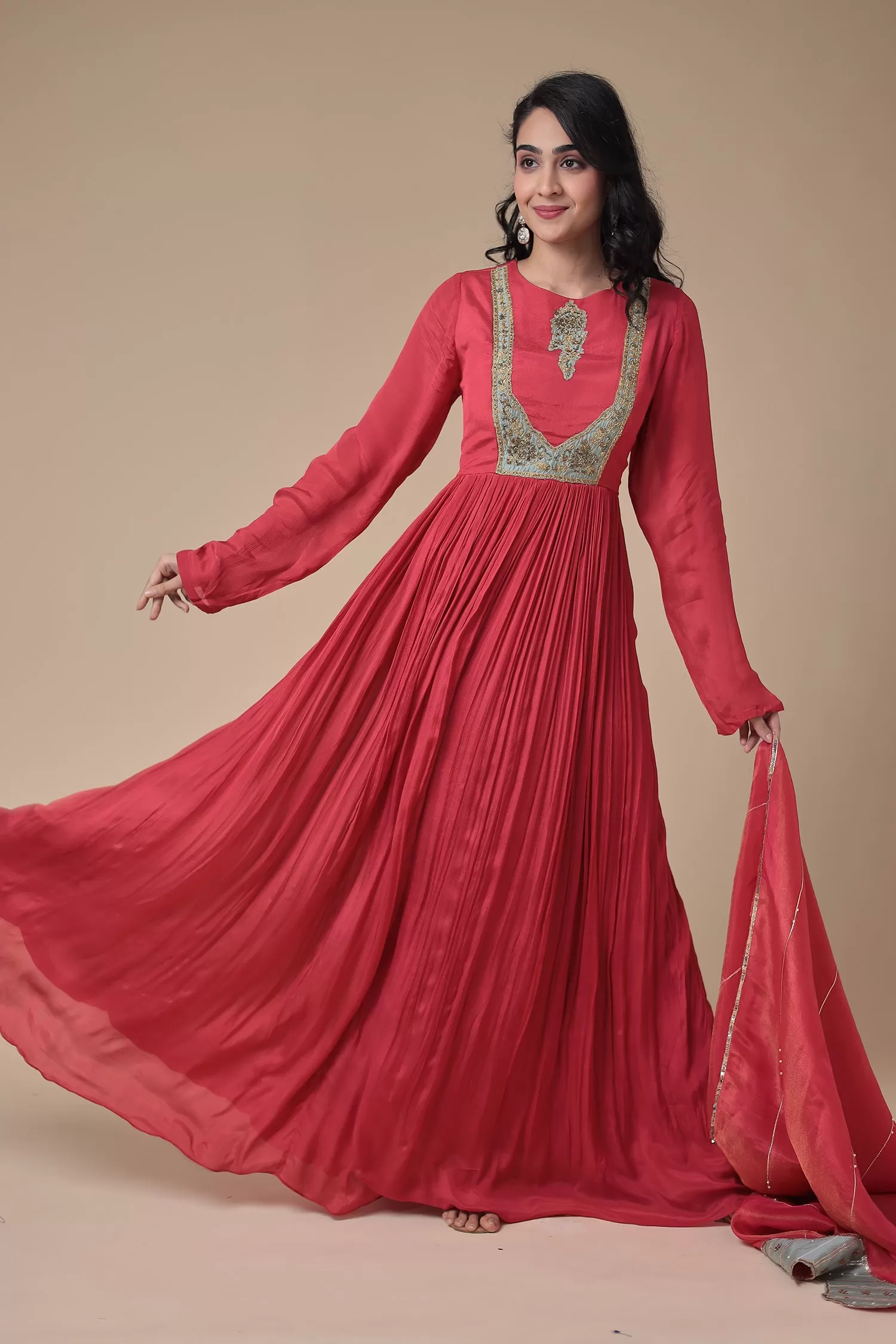 Anarkali Chinon Gown with Embroidered work