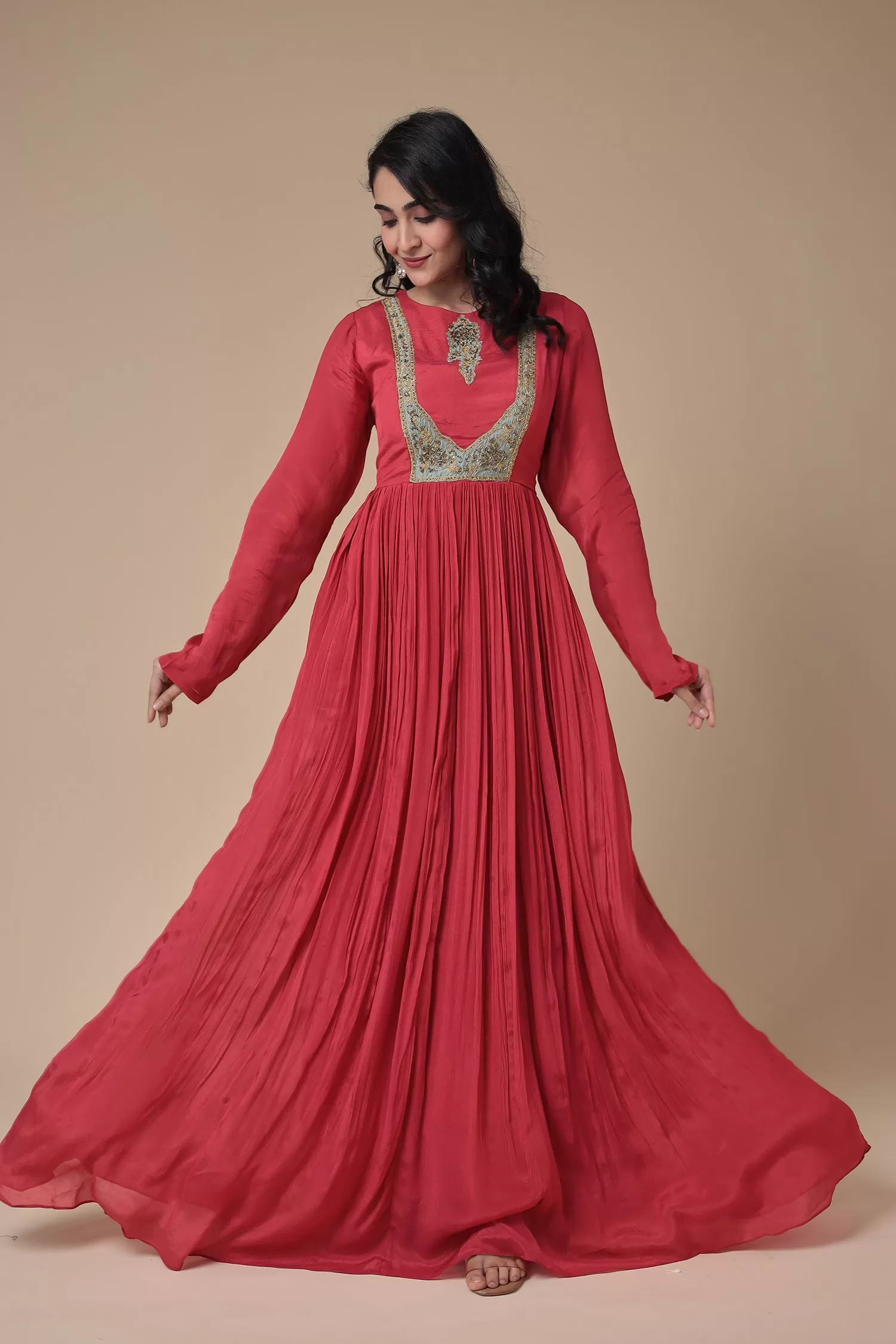 Anarkali Chinon Gown with Embroidered work