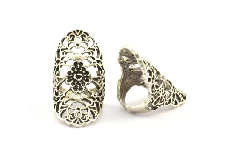 Antique Silver Boho Ring - 1 Antique Silver Plated Brass Adjustable Boho Rings N0143 H0329