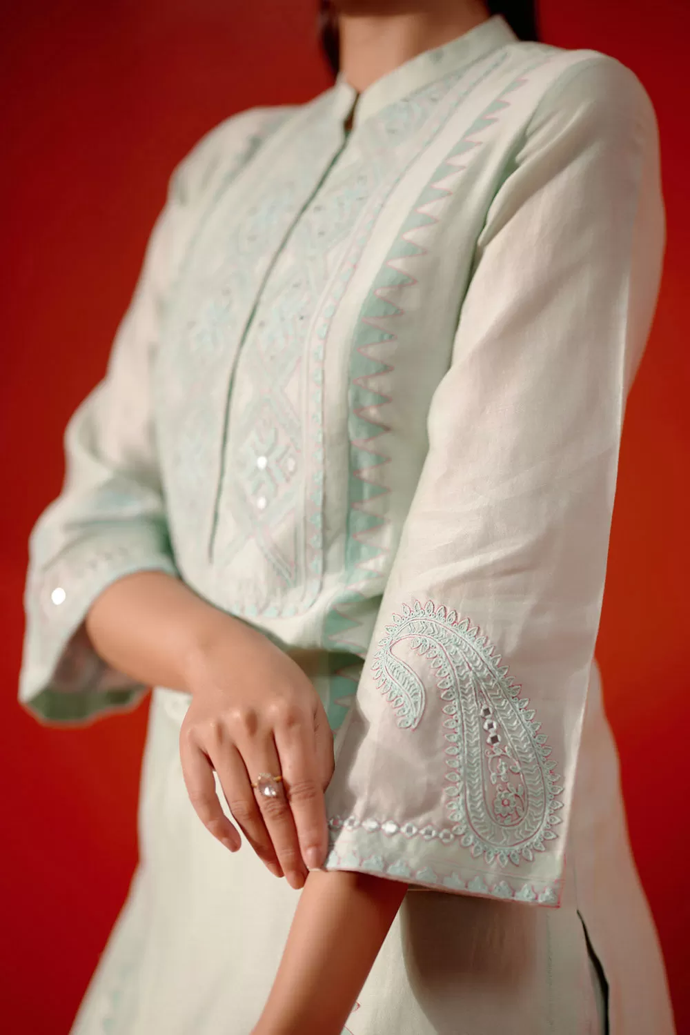 Aqua Blue Silk Embroidered Kurta Set