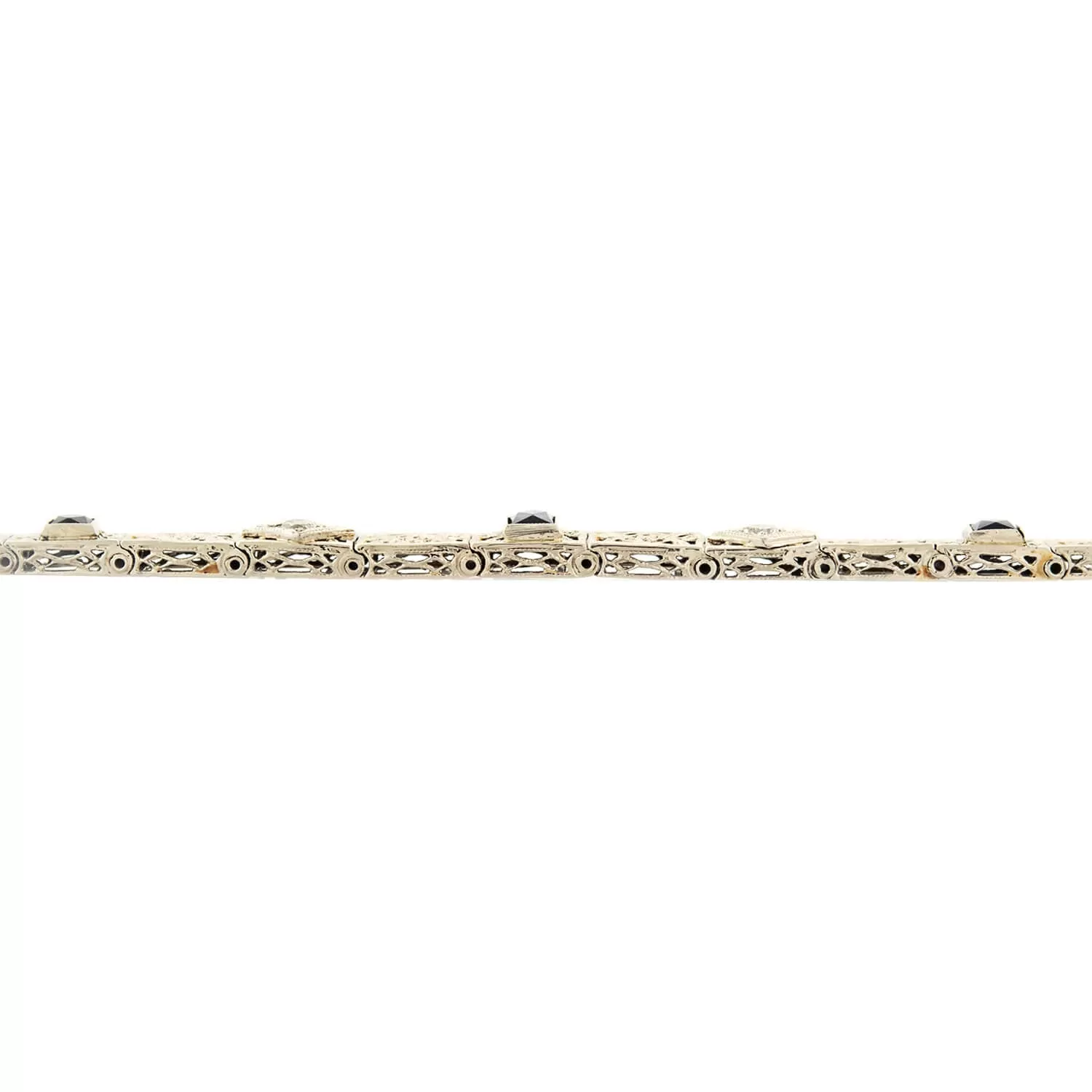 Art Deco 14k White gold Diamond & Sapphire Line Bracelet