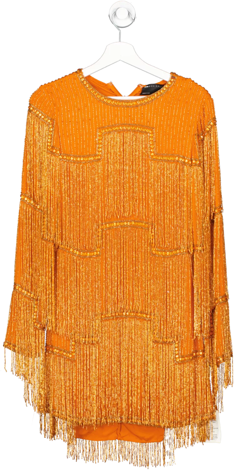 ASOS Orange Embellished Shift Mini Dress With Beaded Fringe UK 10