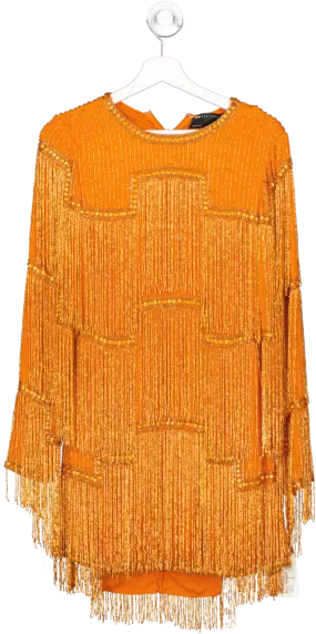 ASOS Orange Embellished Shift Mini Dress With Beaded Fringe UK 10