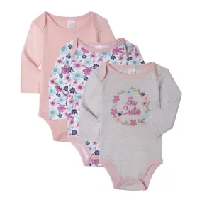 Baby Kiss 3 Pk Full Sleeves Cotton Bodysuits - So Cute