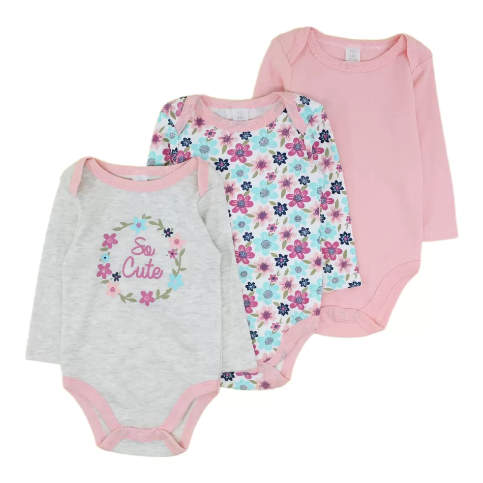 Baby Kiss 3 Pk Full Sleeves Cotton Bodysuits - So Cute