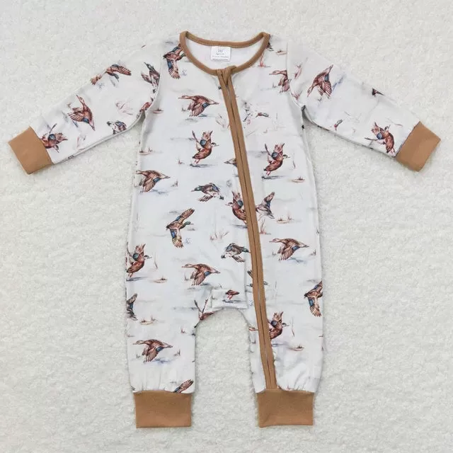 Baby Romper - Boys - Zip - Ducks Tan Cream Western Unisex