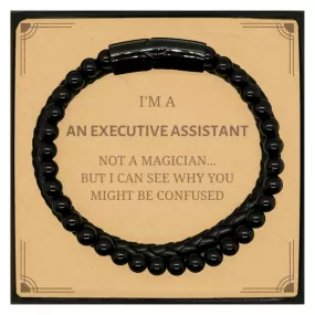 Badass Executive Assistant Gifts, I'm Executive Assistant not a magician, Sarcastic Stone Leather Bracelets for Executive Assistant Birthday Christmas for  Men, Women, Friends, Coworkers