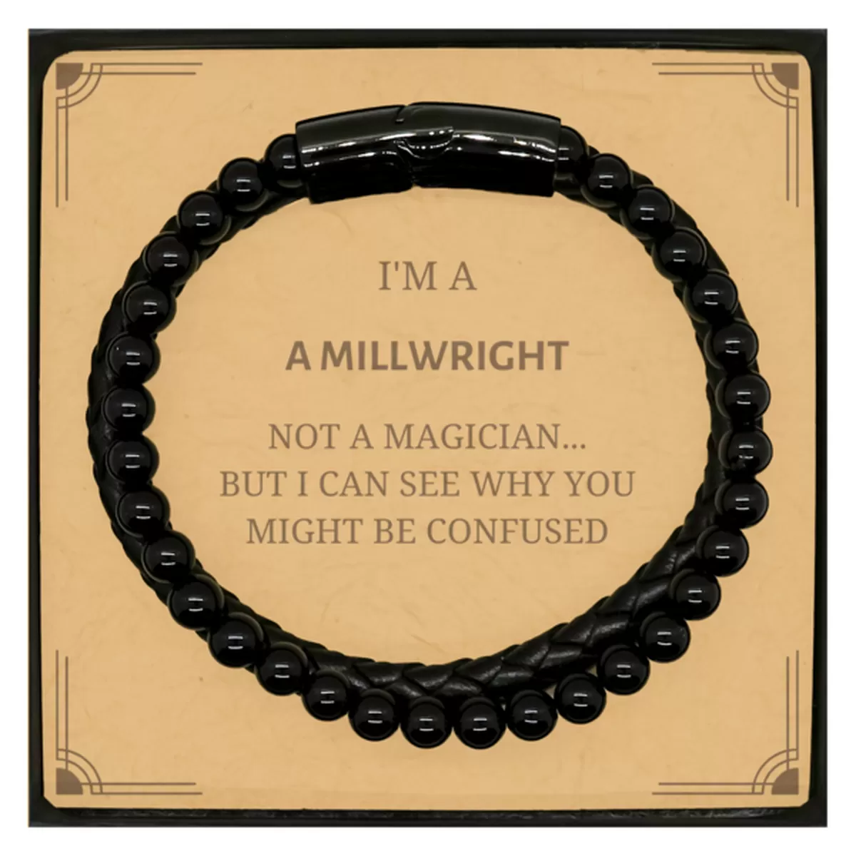 Badass Millwright Gifts, I'm Millwright not a magician, Sarcastic Stone Leather Bracelets for Millwright Birthday Christmas for  Men, Women, Friends, Coworkers