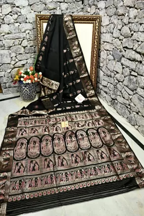 Black Color Pure Swarnachari Silk Saree with Meenakari Work