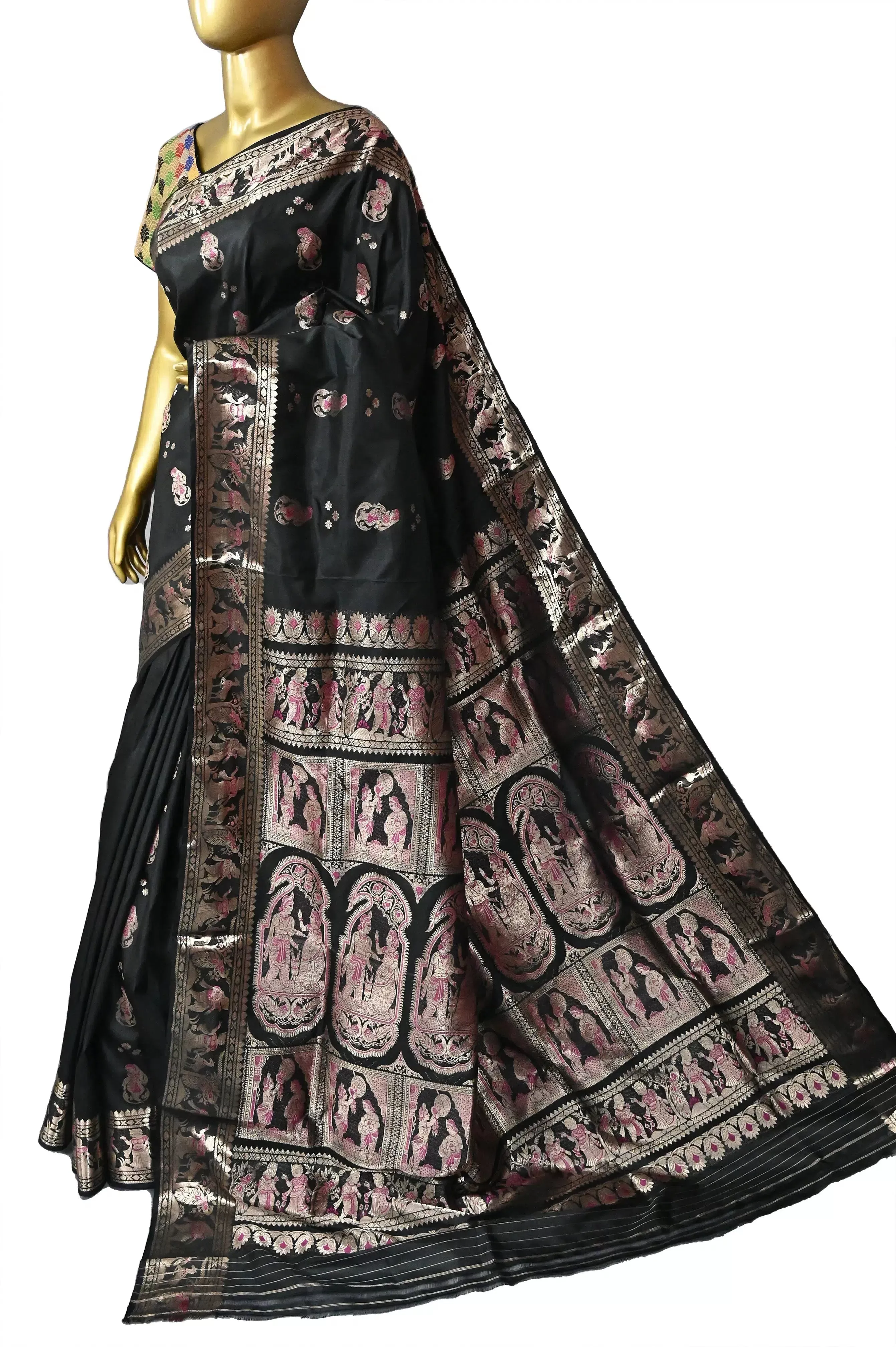 Black Color Pure Swarnachari Silk Saree with Meenakari Work