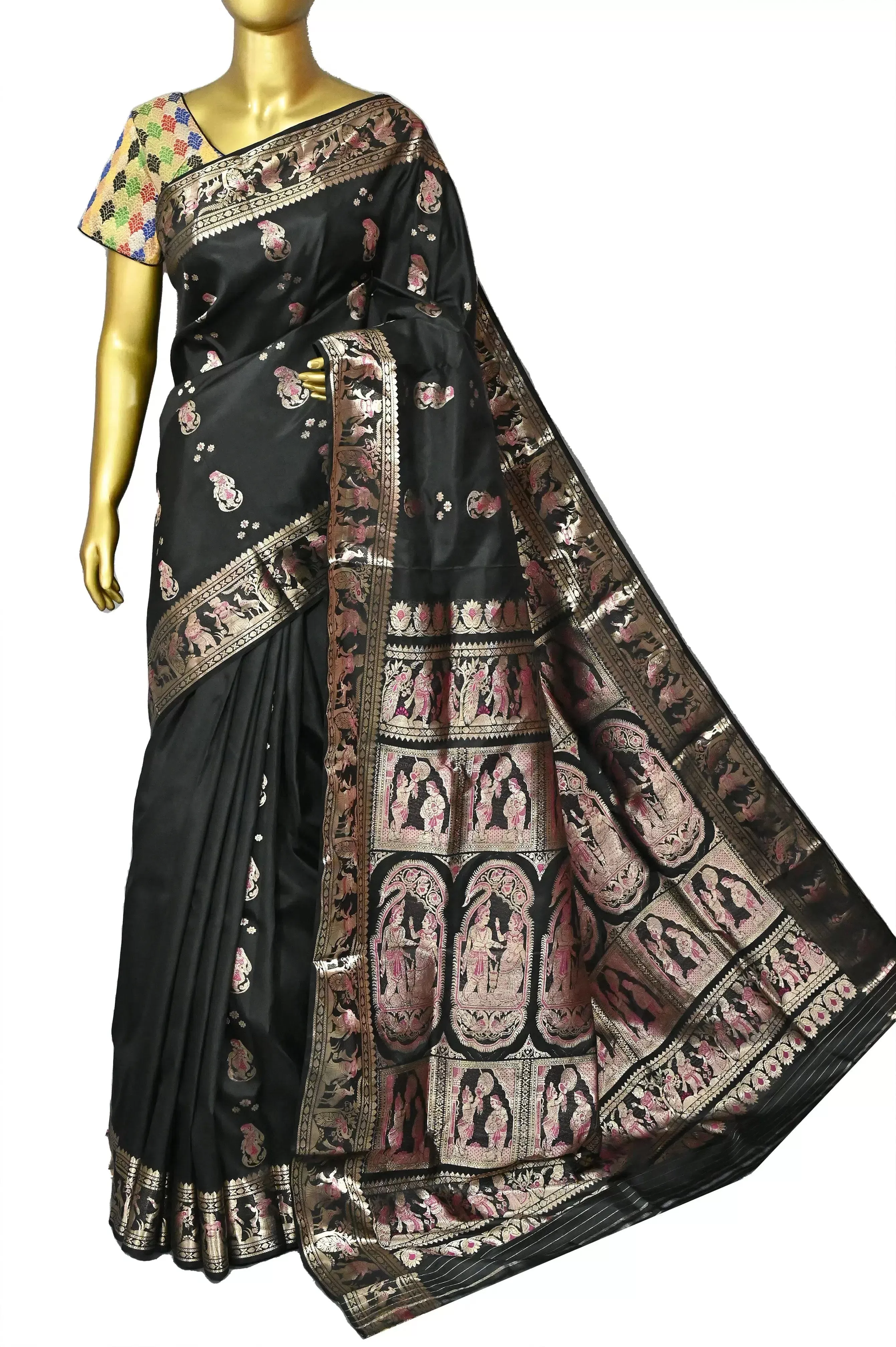 Black Color Pure Swarnachari Silk Saree with Meenakari Work