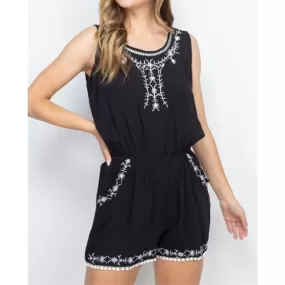 Black Embroidered Romper